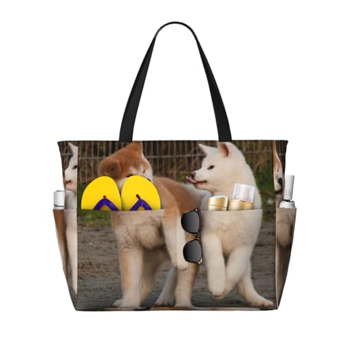 Sac de plage femme Akita grand sac à bandoulière fourre-tout en toile imprimée avec poignées