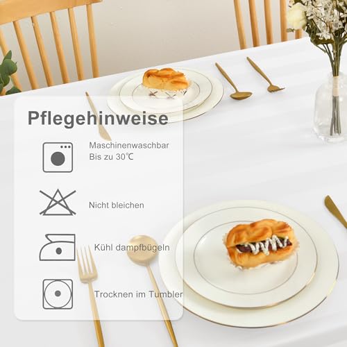 XWZO Tischdecke Gestreift Abwaschbar Eckig tischdecken Lotuseffekt Schmutzabweisend Wasserabweisend Tafeldecke Weiß 140 x 180cm – Ansicht 5