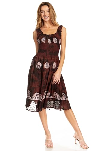 Image of Sakkas Alba Women's Off The Shoulder Smock Ruffle Midi Dress Tie Dye & Embroidery