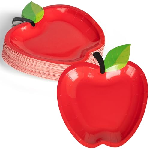 VELATYVIO 50Pcs Apple shaped paper plates Back to school decorations First day of school red apple paper plates Disposable tableware for School Party Supplies and Table Decoration 6.1 x 7.1Inch