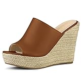bout ouvert, dos nu Allegra K Espadrille à bout ouvert pour femmes Mules à plateforme à talons compensés brun 36