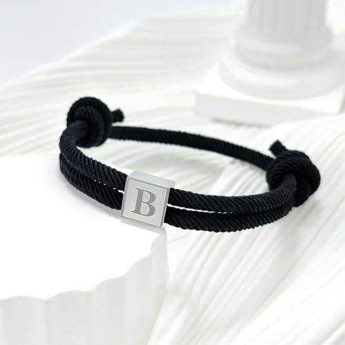 Pulsera inicial de cuerda para hombre acero inoxidable miniatura 2