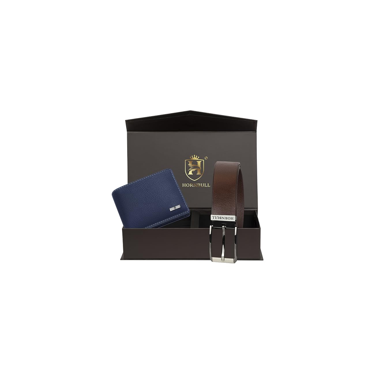 HORNBULL Mens Gift Combo Brown Wallet and Belt | Diwali Gift Hamper for Men | Wallets Men (Blue WLT+BRN Belt)