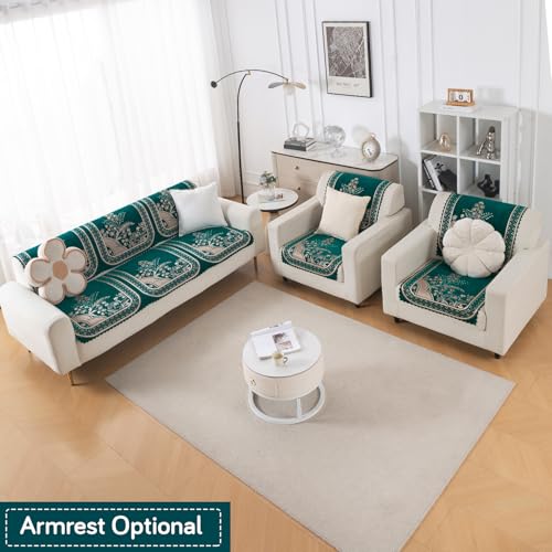 Image of HOKIPO Mehfil Teal Premium Chenille Jacquard Sofa Cover 5 Seater Set - Washable 3+1+1 Sofa Cover for Seat & Back | 'Royal Aangan Series' (IN-1008-L7*2 + IN-1006-L7*4)