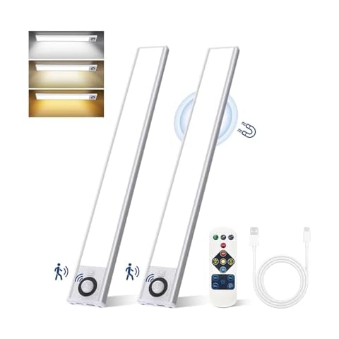 11.8" Motion Sensor Under Cabinet Light Wireless, 86-LED Closet Light Motion Sensor Light Indoor, Magnetic Rechargeable Dimmable Under Counter Lights for Kitchen Bedroom Stair Cupboard (1 Pack) Cover