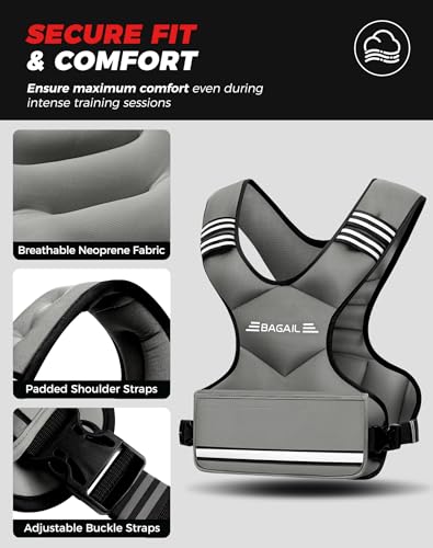 Image of BAGAIL Adjustable Weighted Vest for Women 4-10lb /12-18lb /20-32lb, Comfortable U-Neck Rucking Vest with 6 Removable Weights, Storage Pocket and Reflective Strips for Walking, Jogging, Weight Loss