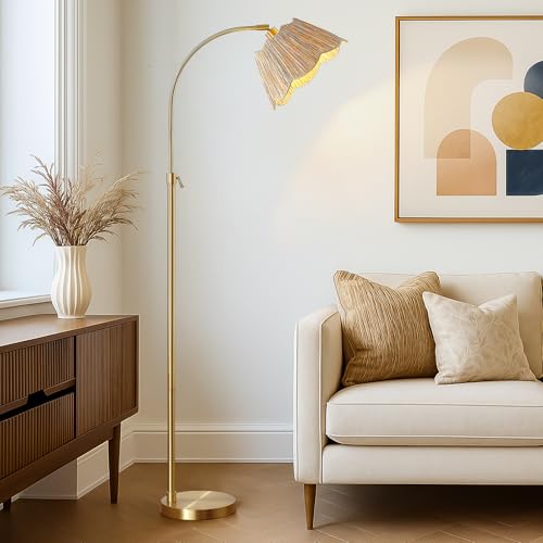 Image of 64'' Adjustable Arc Floor Lamp with Natural Rattan Woven Shade