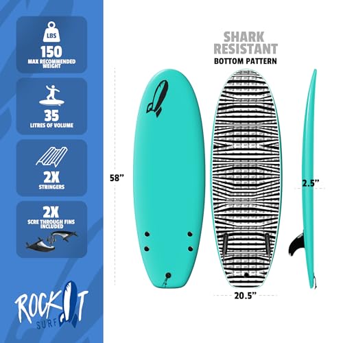 Rock-It 4'10' CHUB Soft Top Surfboard, Kids Surfboard, Mini Surfboard, Innovative Design Easy to...