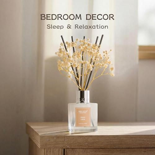 Image of Airkeep Reed Diffuser Set,3.38 fl oz (100 ml) - Fresh Linen Oil Diffusers with 8 Reed Sticks, Home Fragrance Reed Diffuser for Bathroom Shelf Decor