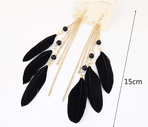 1 Pair Feather Dangle Earrings Bohemian Style Women Jewelry 3 Big Feather Tassel Hook Ear Stud Earrings with Beads- White3