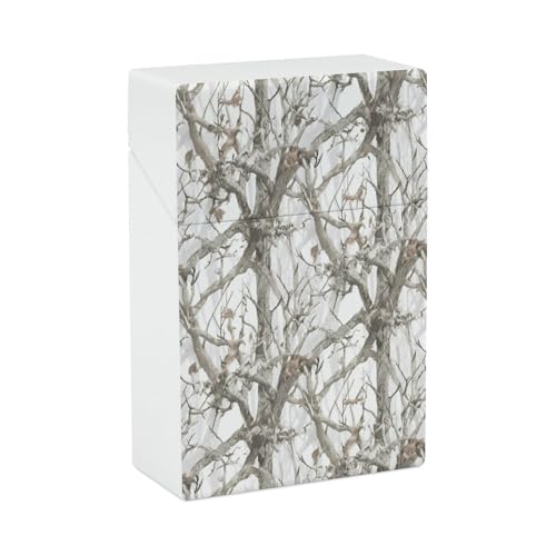 Estuche de plástico con diseño de camuflaje de árbol blanco, tamaño normal, con capacidad para 20 cigarrillos, funda protectora para exteriores.