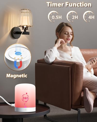 Image of Adetu 10.4 Inch Crystal Wall Sconces Set of 2, Battery Operated Wall Sconce | 10000mAh Dimmable Magnetic Bulbs and Remote, 5%-100% Dimmable, RGB Rechargeable Wall Lamp for Bedroom Living Room Decor
