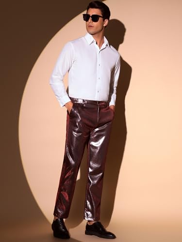 Lars Amadeus Metallic Pants for Men's Straight Leg Disco Shiny Faux Leather Trouser4