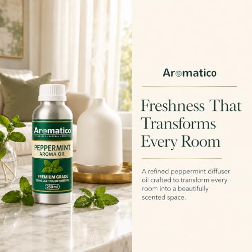 Image of AROMATICO Peppermint Diffuser Oil with Strong | Long-Lasting Aroma for Homes, Offices & Showrooms. Aromatherapy, Diffusers, Air Purifiers, Vaporizers - 250 ml