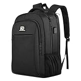 Large Travel Laptop Backpack, Business Anti Theft Slim Sturdy 18 Inch Laptops Bag with USB Charging Port, Waterproof College Computer Bag Gift for Men & Women Fits 18 Inch Notebook, Black