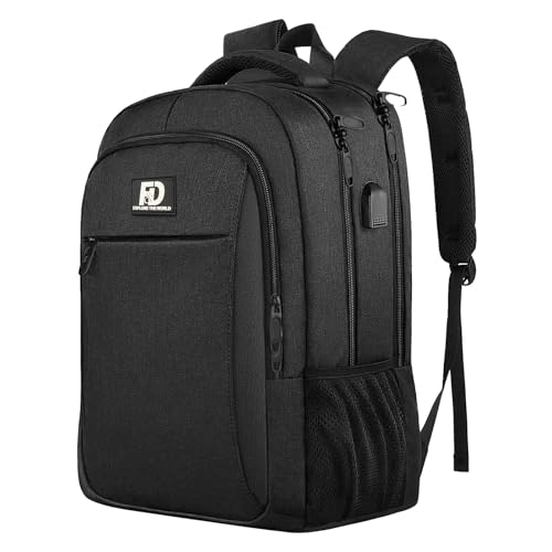 Large Travel Laptop Backpack, Business Anti Theft Slim Sturdy 18 Inch Laptops Bag with USB Charging Port, Waterproof College Computer Bag Gift for Men & Women Fits 18 Inch Notebook, Black