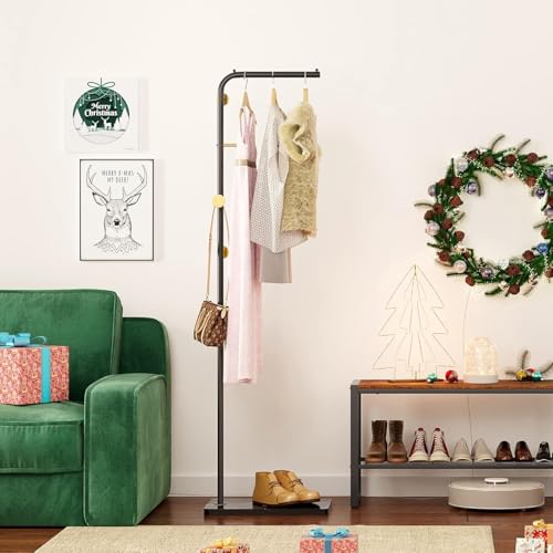 حامل معاطف معدن قائم بذاته ومتين مع 3 خطافات وقاعدة ثقيلة من الرخام الطبيعي للملابس والقبعات مناسب لغرفة النوم والرواق والمدخل وغرفة المعيشة، 1.7 م (أسود 2)