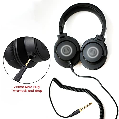 Image of weishan ATH-M50x Cable Coiled Aux Cord Replacement for Audio Technica M40x M70x Wired Headphones, 2.5mm to 3.5mm(1 /8 inch) Extension Wire with 6.35mm(1 /4 inch) Adapter, 14ft