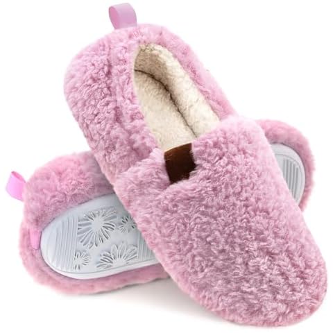 FLYFUPPY Womens Fuzzy Curly Fur Memory Foam House Slippers with Warm Lining Pink US 9-10 Cover
