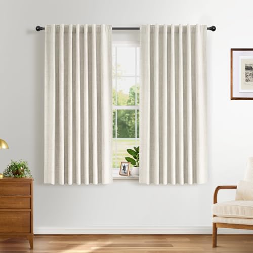 INOVADAY 100% Blackout Curtains for Bedroom 54 Inch Drop 2 Panels Thermal Insulated Curtains for Living Room Back Tab Rod Pocket Beige Curtains with Coating Back Layer,46" W x 54" L