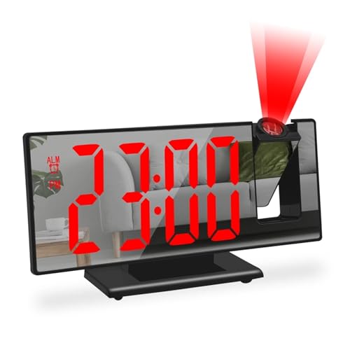 USB電源デジタル目覚まし時計 180°アーム投影目覚まし時計 時間 温度 スヌーズ テーブルクロック 12/24時間プロジェクターLED時計(BR)