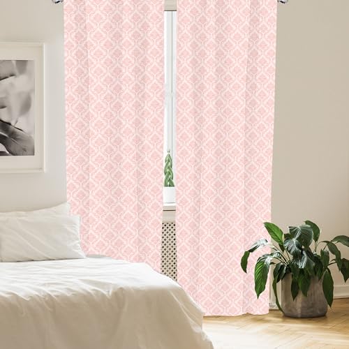 Lunarable Blush Curtains, Damask Motif Retro Design of Floral Pattern Swirling Petals and Branches, Window Treatments 2 Panel Set for Living Room Bedroom, Pair of - 28" x 95", Pink White by Lunarable - Image 4