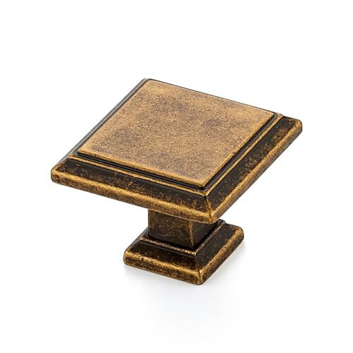 Image of Ravinte 5 Pack 1-3 /16 Inch Antique Brass Kitchen Square Cabinet Knobs Solid Drawer Pulls Single Hole Kitchen Cabinet Hardware Knobs for Cabinets and Drawers