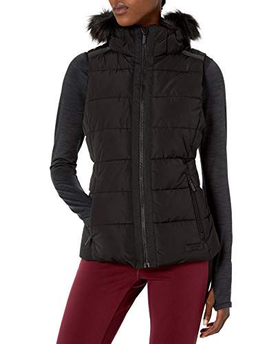 Calvin Klein Women's Quilt Walker Vest with Faux Fur Trim Detachable Hood, Black, Small