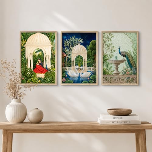 Image of Livin'luxe Set of 3 Royal Garden Wall Paintings for Living Room Dining Bedroom Home Decor with Premium Wooden Color Synthetic Frame (25.5 x 19.5 Inch) NM03-74
