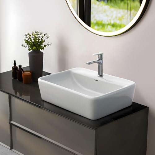 Image of Johnson Ruby Table Top Basin | 475x360x135mm | Ceramic Counter Top Basin for Bathroom, Dinning Hall | White | 10.5 Kg | 10 Years Warranty (P0414PW0022)