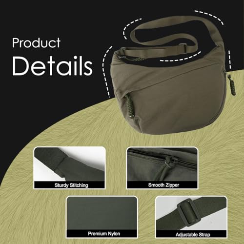 Image of Stvin Crossbody Travel Sling Bags for Women and Men, Crescent Shoulder Purse Bag with Zipper & Adjustable Strap, Half - Moon Shaped Waist Bag, Unisex Chest Bag - Nylon Fabric