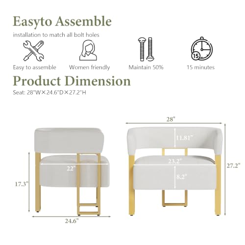 Image of Modern White Boucle Accent Chairs Set of 2, Barrel Chairs for Living Room | STHOUYN Bedroom Armchairs, Curved Barrel Design, Soft Boucle Upholstery, Gold-Tone Legs, Wide Seats, Small Space Office