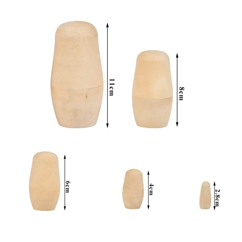 Russische Matroschka-Puppen,5 PCS Russische Holzpuppen Unbemalte Russische Puppen Matroschka-Puppen Handgefertigt in Russland Matroschka Rohling Holz Babushka Puppe Pour Erwachsene