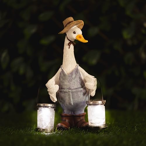 Garden Mile Solar Powered Garden Duck Ornament - Hard-wearing Weatherproof Resin Garden Decor Duck...