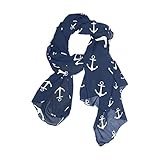 Long Scarf for Women Nautical Blue Anchors Lightweight Sheer Scarve Wrap