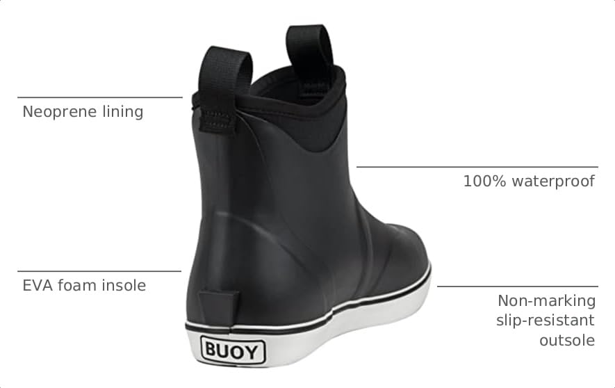 Image of Buoy Boots Men's Waterproof Rubber Fishing & Deck Boots, Ankle Rain Boots | Rubber Construction, Neoprene Lining, EVA Foam Insole, Slip-Resistant Non-Marking Outsole for Fishing, Boating & Wet Decks