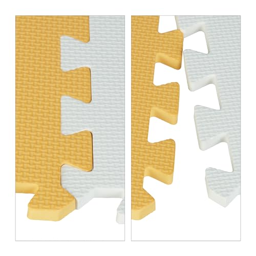 Relaxdays Puzzlematte mit Zahlen, 34-TLG. Spielmatte mit Rand, schadstofffrei, abwaschbar, Schaumstoff, Babymatte, bunt, 1 x 30 x 30 cm, Blau, Gelb, Weiß