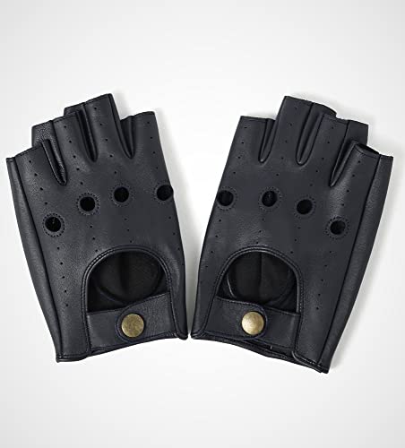 Image of YISEVEN Men's Fingerless Lambskin Leather Gloves