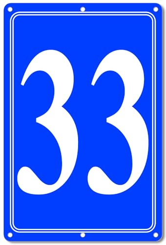 Image of Premium Aluminum Number Signs 33, Metal 12 inch X 8 inch Blue Numbered Signs Outdoor for Parking Lots, Floor, Dock, Court, Aisle, Field, High Visibility, No Fade, Weather-resistant