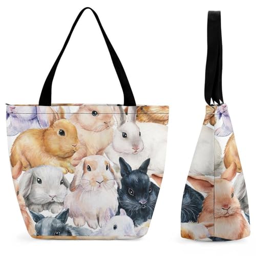 Sac shopping motif lapins mignons pour femme format voyage 32cm