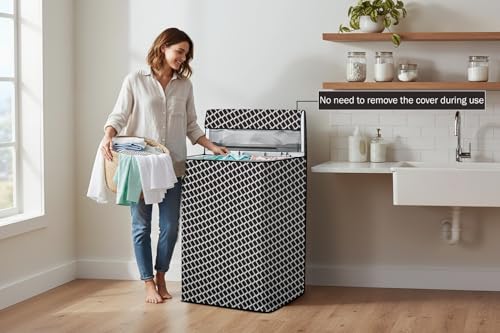 Image of Stylista Waterproof and Dustproof Polyester Washing Machine Cover Compatible for Godrej 7 Kg Fully-Automatic Top Loading WTEON ALP 70 5.0, Check Grey