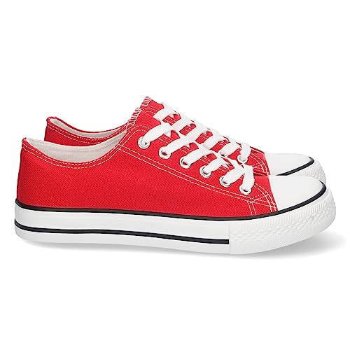 shoes&blues.es 74839-Zapatilla Plana de Mujer, Comoda, con Material de Lona, Estilo Bamba Casual, y Cierre de Cordones. Talla 41 Rojo