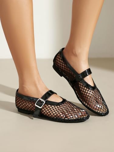Women's Mesh Ballet Flats Mary Jane Ballerina Buckle Ankle Strap Round Toe Comfy Casual Office Shoes Closed Toe Dress Pumps4
