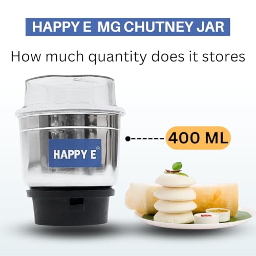 Image of HAPPY E Chutney Jar for BAJAJ Mixer Grinders, Stainless Steel, 400ML | Compatible for Bajaj GX1, GX3, GX4, GX8, GX3501, GX3701, GX4701, GX3000, GX400, GX3, Twister Deluxe, Bravo Dlx