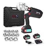 Electric Hydraulic Crimping Tool, Cable Wire Copper/Aluminum Terminal Lug Crimper Pliers Rechargeable Electrical Tools for Electrician, 6 Tons Pressure, 11 Sets of Dies, 2 Batteries and 1 Charger