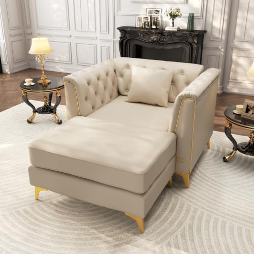 Image of KEIKI 40 inch Faux Leather Chesterfield Sofa with Handmade Button Tufted, Beige