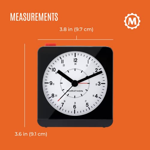 Marathon Silent Non-Ticking Alarm Clock With Warm Amber Auto Back Light And Repeating Snooze - Batteries Included (Black/White) #TOP4