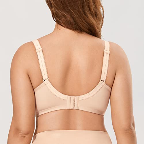 Delimira Women's Lace Plus Size Bra Underwire Support Full Coverage Unlined Cotton Bras Beige 34E #TOP2