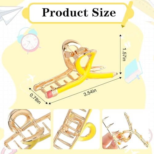 4 piezas Pinzas para cabello con diseño de lápiz para mujeres y niñas, accesorios para cabello de regreso a clases, mezcla miniatura 2