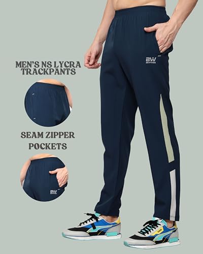 Image of Men's Ns Lycra Spandex Mixx Polyester Sports Trackpants with Both Side Zipper Pockets